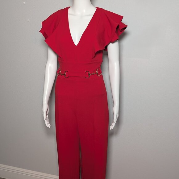 Fashion Nova Red Ruffle Sleeve Jumpsuit – Size Medium - Picture 2 of 4